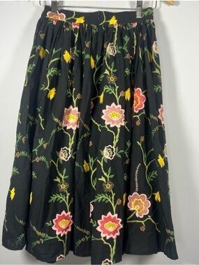 Olivia Rohde Black Cotton embroidered Floral skirt garden party wedding guest s